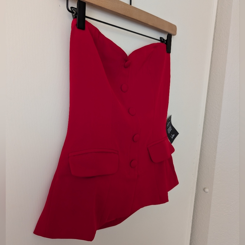 Lulus Womens Small NWT Kylina Red Ponte Knit Strapless Top Bikercore Party - Picture 2 of 6